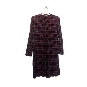Lands' End Woman's Long Sleeve Woven Tuxedo Bib Plaid Dress Red Size 2